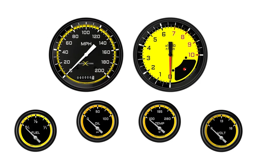 Classic Instruments AX251YBLF, AutoCross Yellow Six Gauge Set