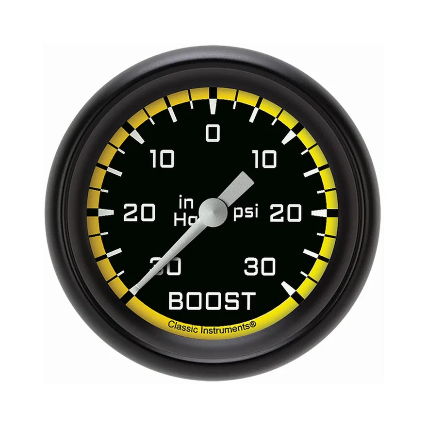 Classic Instruments AX341YBPF, Autocross Yellow 2-5/8" Boost/Vac Gauge