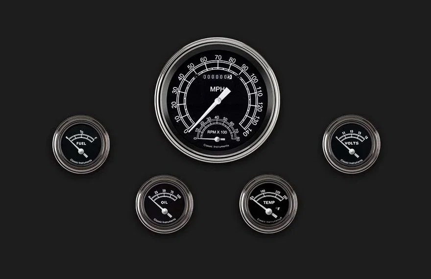 Classic Instruments TR65SLC, Traditional 5" Speedo/Tach With 2-1/8" Fuel/Temp/Volt/Oil GM