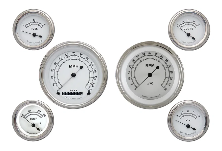Classic Instruments CW01SLC, White Six Gauge Set - GM