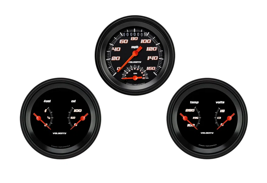Classic Instruments VS34BBLF, Velocity Black Series Three Gauge Set