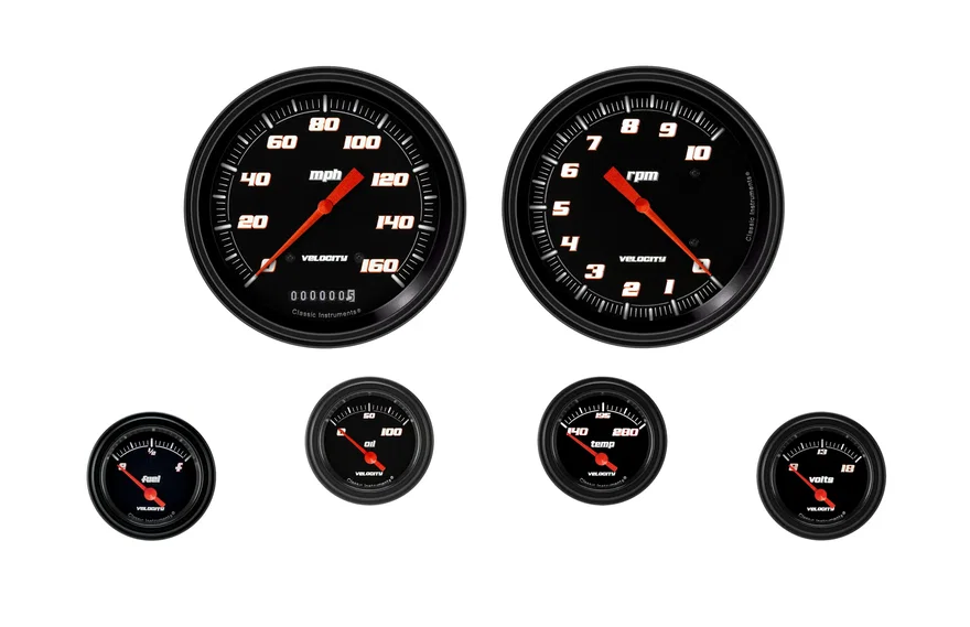 Classic Instruments VS51BBLF, Velocity Black Six Gauge Set