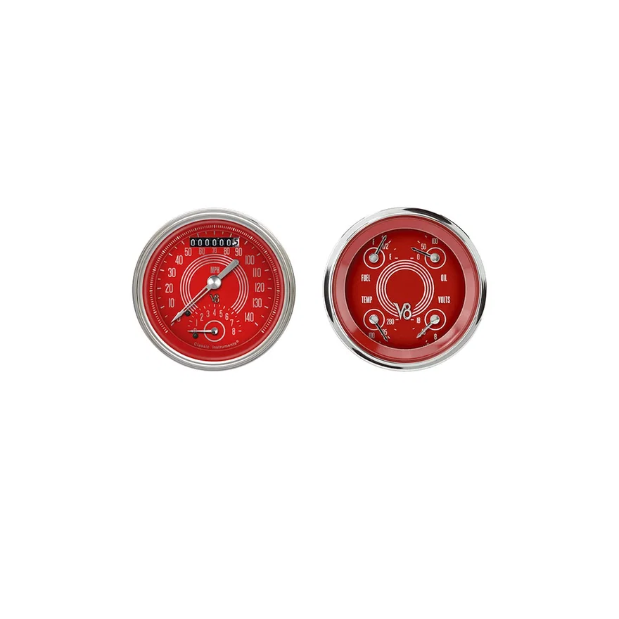 Classic Instruments V8RS32SHC, V8 Red Steelie Two Gauge Set
