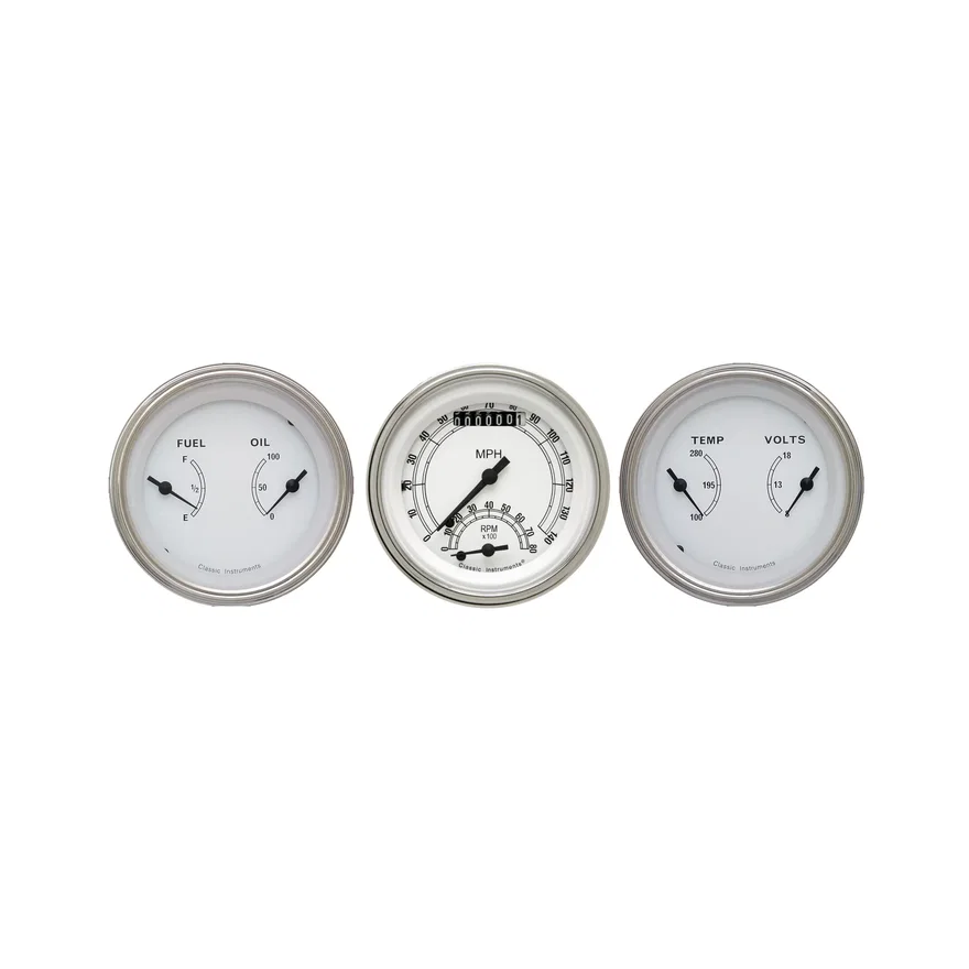 Classic Instruments CW34SLF, White Three Gauge Set