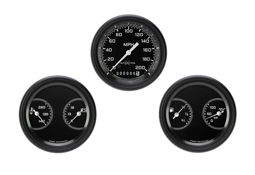 Classic Instruments AX04GBLF, AutoCross Gray 3-3/8" Speedo & 2 Duals with Black Low Step Bezel Flat Glass Lens