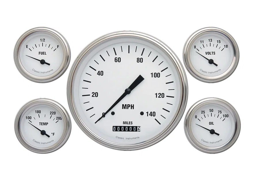 Classic Instruments WH54SLF, White Hot Five Gauge Set