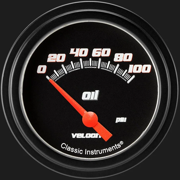 Classic Instruments VS281BBLF, Velocity Black 2-5/8" Oil Pressure Gauge