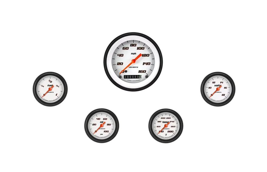 Classic Instruments VS100WBLF, Velocity White Five Gauge Set