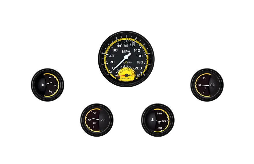 Classic Instruments AX35YBLF, AutoCross Yellow 3" Ultimate w/ 2-1/8" Fuel/Temp/Volt/Oil GM