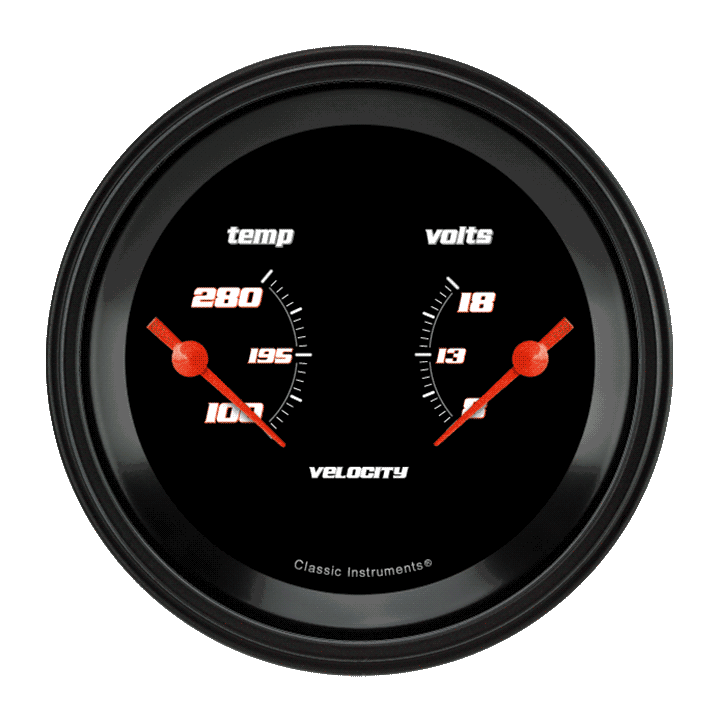 Classic Instruments VS74BBLC, Velocity Black 3" Dual - Temp & Volt Gauge