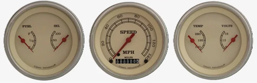 Classic Instruments VT04GLF, Vintage 3" Speedo/2 Duals-GM