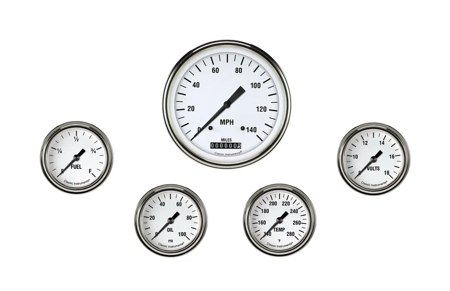 Classic Instruments WH354SLF, White Hot Five Gauge Set