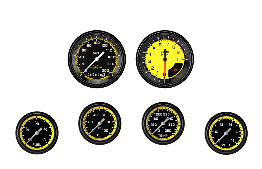 Classic Instruments AX301YBLF, AutoCross Yellow Six Gauge Set