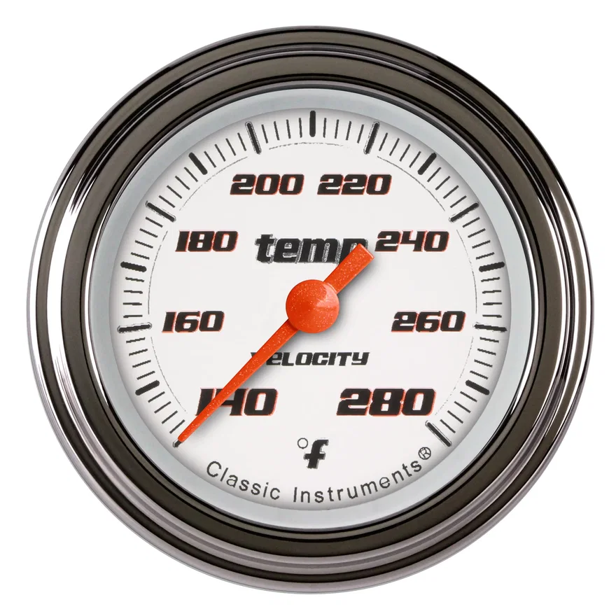 Classic Instruments VS126WSLF-08, Velocity White ST 2" & Water Temperature Full Sweep 1/2" Gauge
