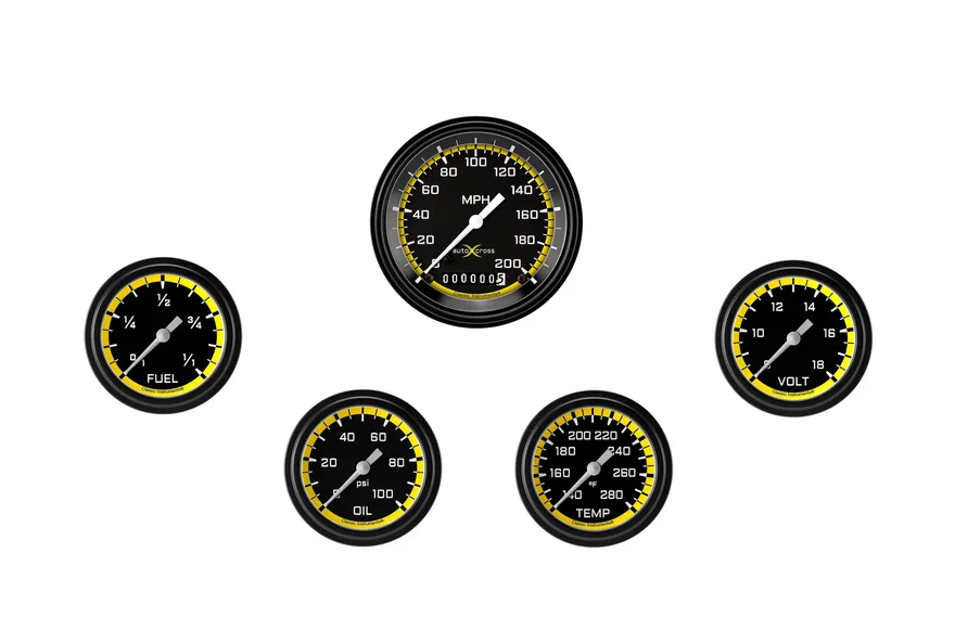 Classic Instruments AX200YBLF, AutoCross Yellow Five Gauge Set
