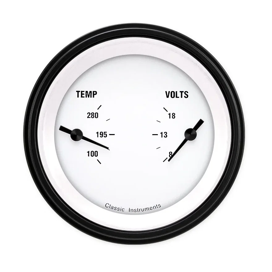 Classic Instruments WH74BLF, White Hot 3" Dual - Temperature & Volt Gauge