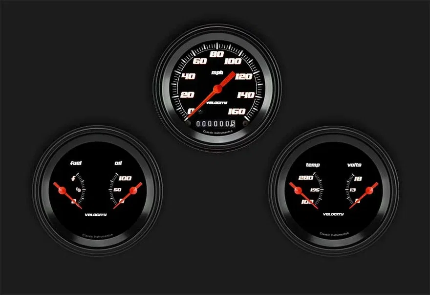 Classic Instruments VS04BBLF, Velocity Black Series Three Gauge Set