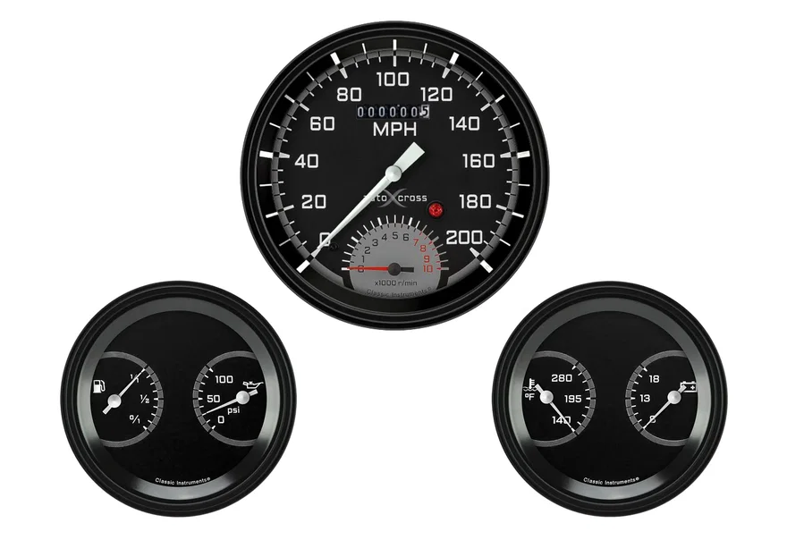 Classic Instruments AX61GBLF, AutoCross Gray 5" SpeedTach with Two 3" Gauges
