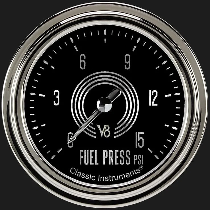 Classic Instruments V8SR345SLC, V8 Speedster 2-5/8" Fuel Pressure Gauge (15 PSI)