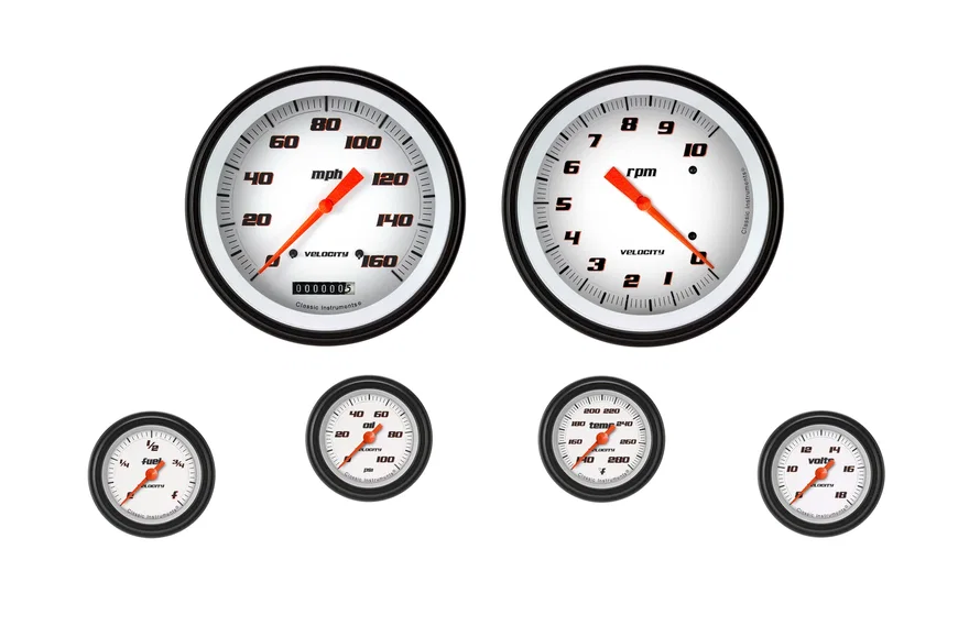 Classic Instruments VS151WBLF, Velocity White Six Gauge Set