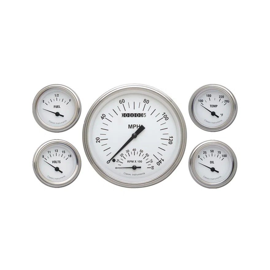 Classic Instruments WH65SLF, White Hot Five Gauge Set