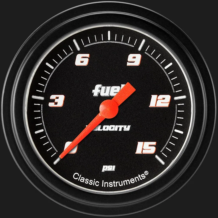 Classic Instruments VS345BBLF, Velocity Black 2-5/8" Fuel Pressure Gauge (15 PSI)