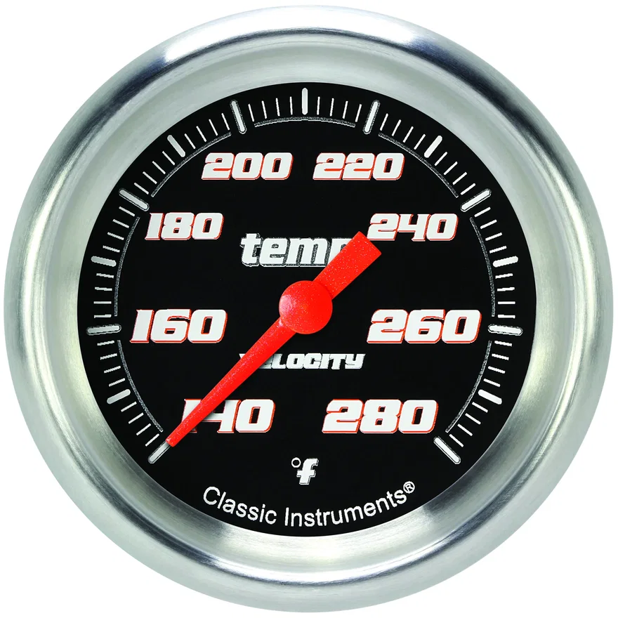 Classic Instruments VS326BAPF-12, Velocity Black 2-5/8" Full Sweep Water Temp Gauge