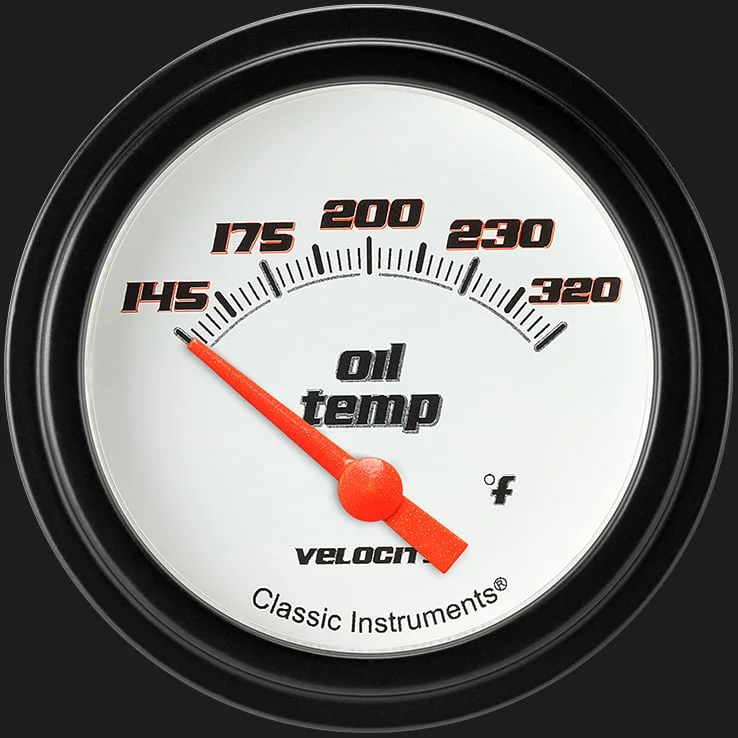 Classic Instruments VS228WBLF, Velocity White 2-5/8" Oil Temperature Gauge