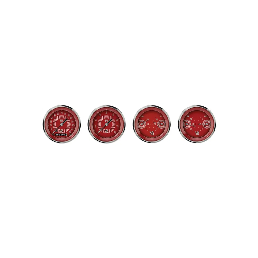 Classic Instruments V8RS05SHC, V8 Red Steelie Four Gauge Set