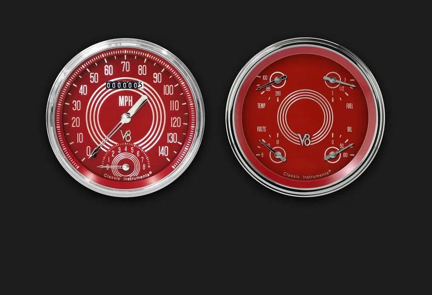 Classic Instruments V8RS62SLC, V8 Red Steelie Series Two Gauge Set