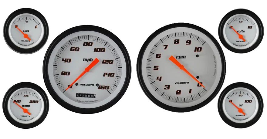 Classic Instruments VS51WBLF, Velocity White Six Gauge Set