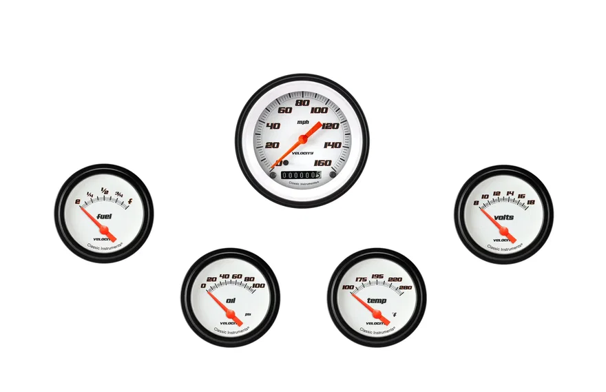 Classic Instruments VS200WBLF, Velocity White Five Gauge Set