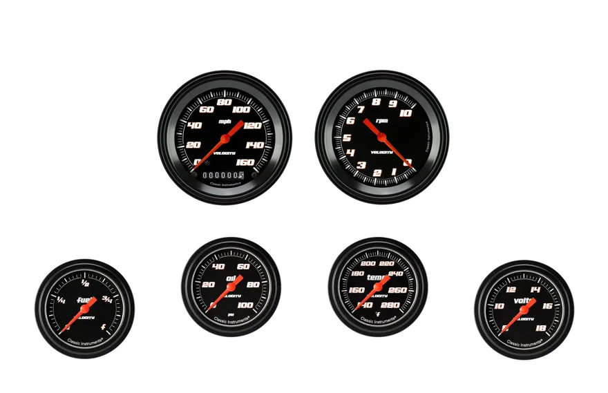 Classic Instruments VS301BBLF, Velocity Black Six Gauge Set