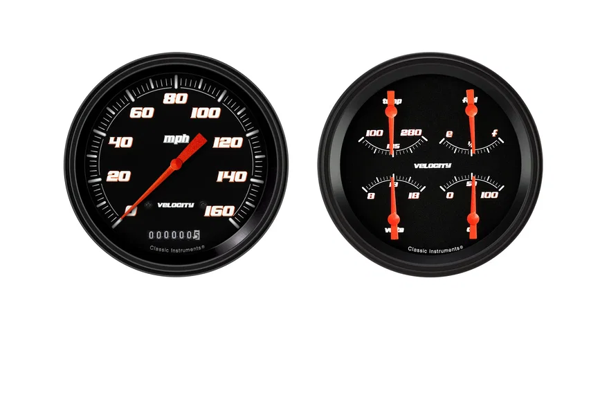 Classic Instruments VS52BBLF, Velocity Black Series Two Gauge Set