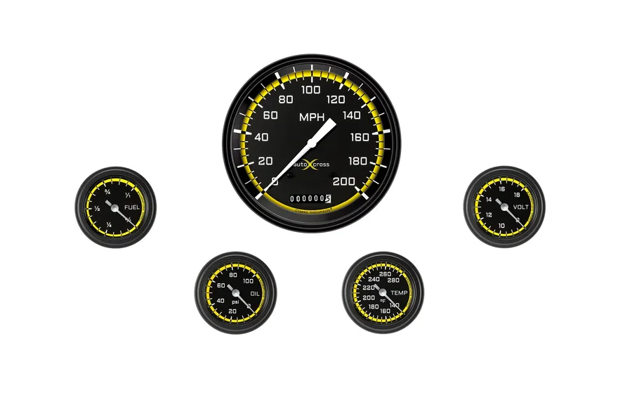 Classic Instruments AX154YBLF, AutoCross Yellow Five Gauge Set