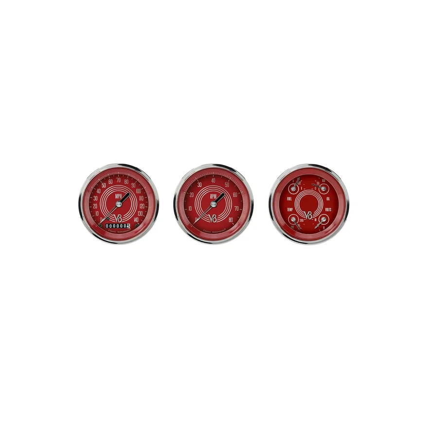 Classic Instruments V8RS03SHC, V8 Red Steelie Three Gauge Set