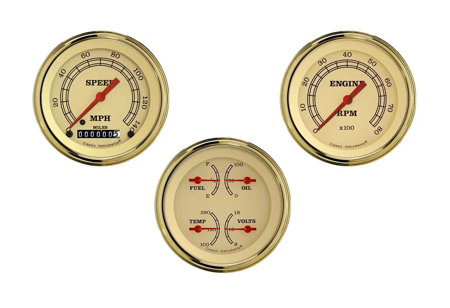 Classic Instruments VT03GLF, Vintage 3" Speedo/Quad/Tach-GM
