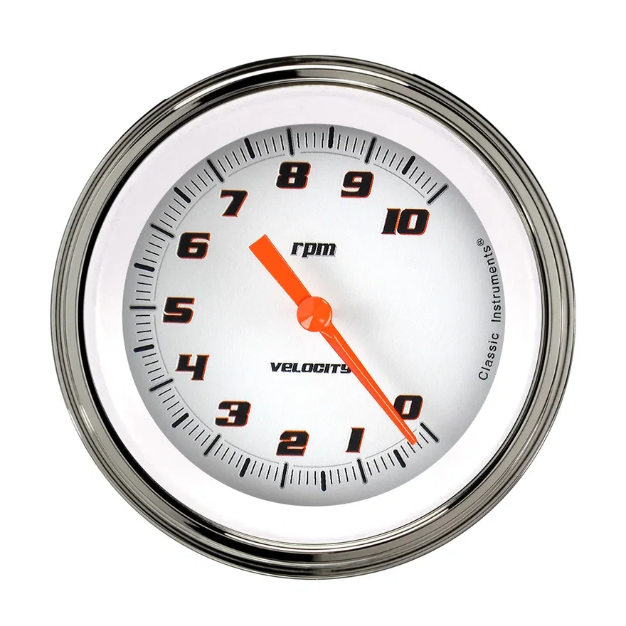 Classic Instruments VS10WSLF, Velocity White 3" Tachometer Gauge (10K)