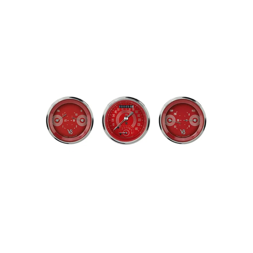 Classic Instruments V8RS34SHC, V8 Red Steelie Three Gauge Set