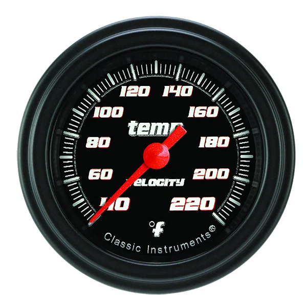 Classic Instruments VS129BBLF, Velocity Black 2-1/8" Stock Eliminator Tempature Gauge
