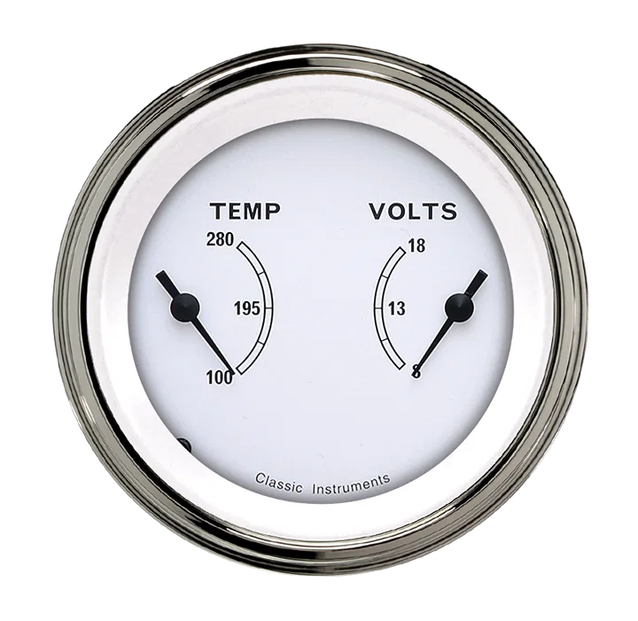Classic Instruments CW74SLC, White 3" Dual - Temperature & Volt Gauge