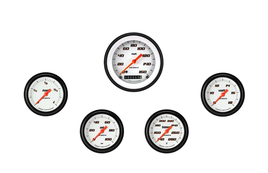 Classic Instruments VS300WBLF, Velocity White Five Gauge Set