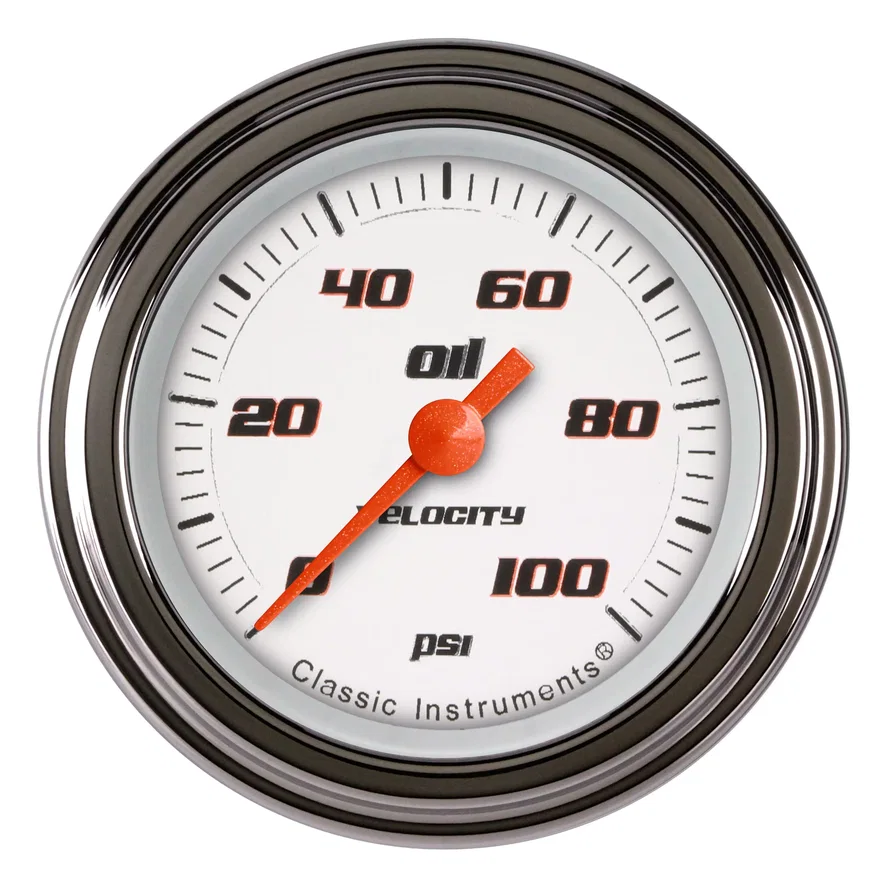 Classic Instruments VS181WSLF, Velocity White 2-1/8" Oil Pressure Gauge (100 PSI)