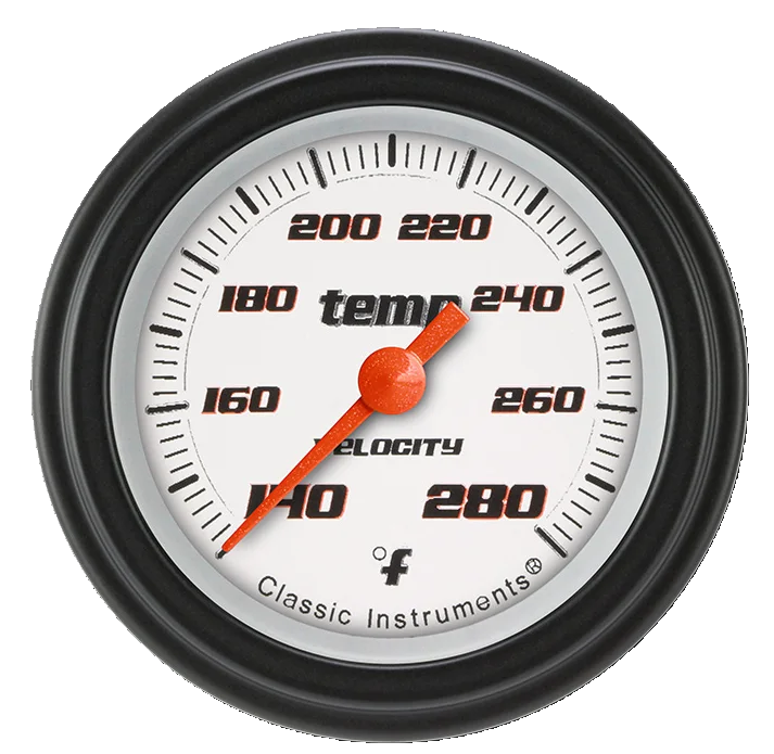 Classic Instruments VS126WBLF-02, Velocity White 2-1/8" Full Sweep Water Temp Gauge