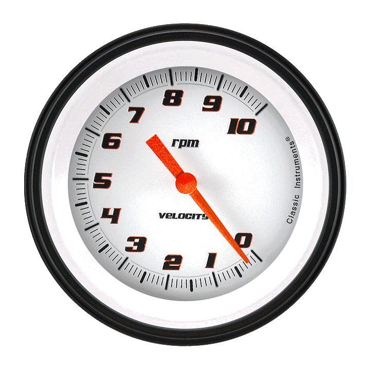 Classic Instruments VS10WBLF, Velocity White 3-3/8" Tachometer Gauge