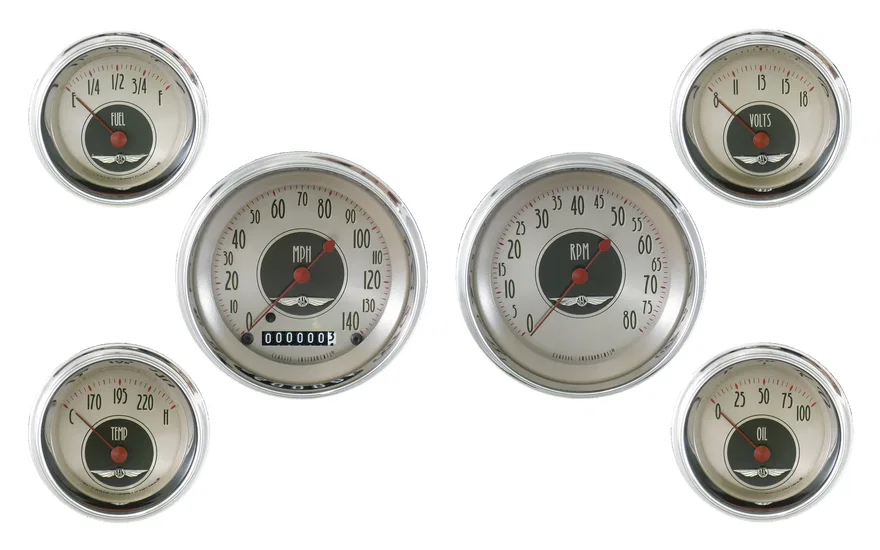 Classic Instruments AN01SHC, American Nickel Six Gauge Set