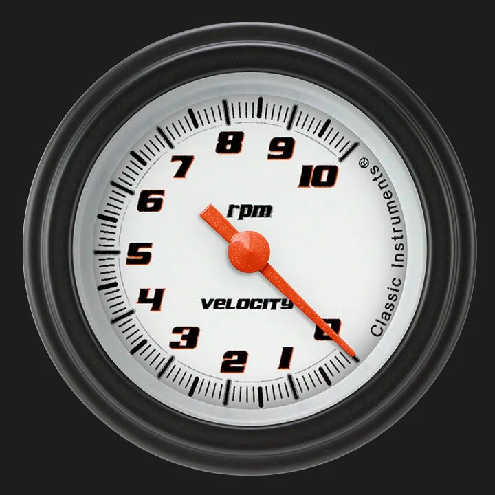Classic Instruments VS183WBLF, Velocity White 2-1/8" Tachometer Gauge