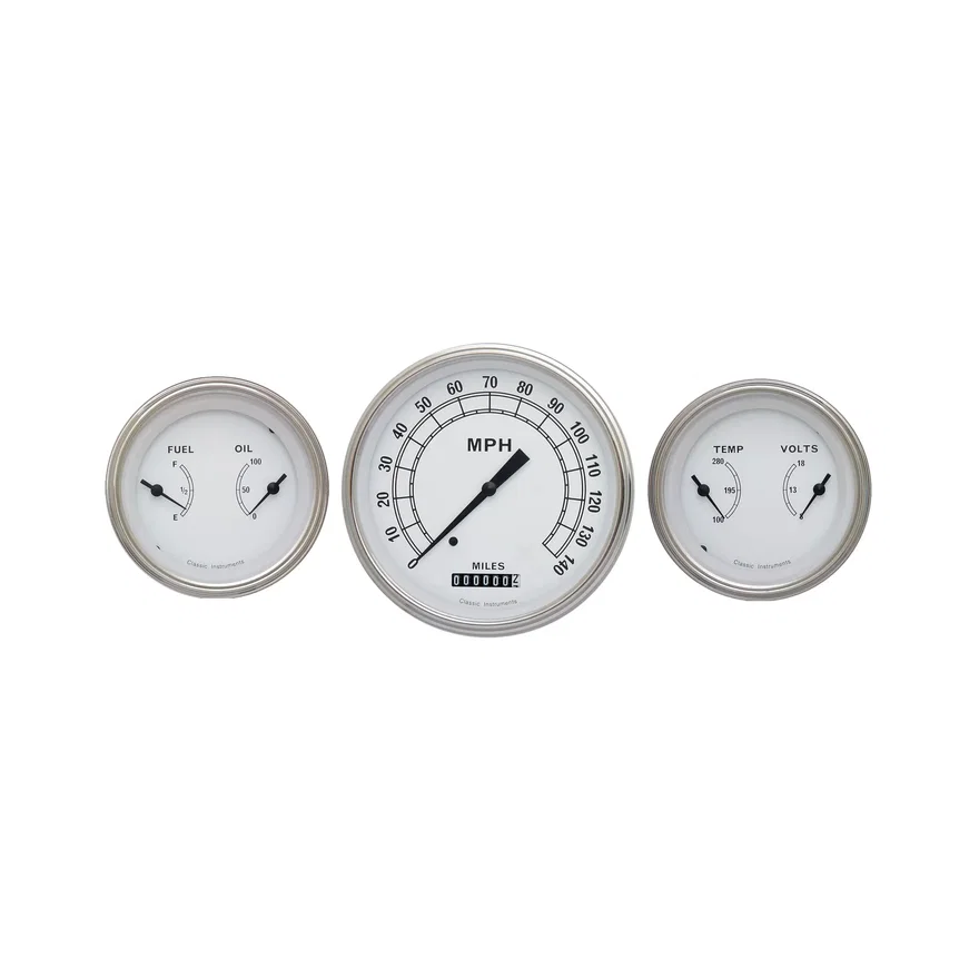Classic Instruments CW64SLF, White Three Gauge Set