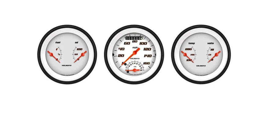 Classic Instruments VS34WBLF, Velocity White Three Gauge Set