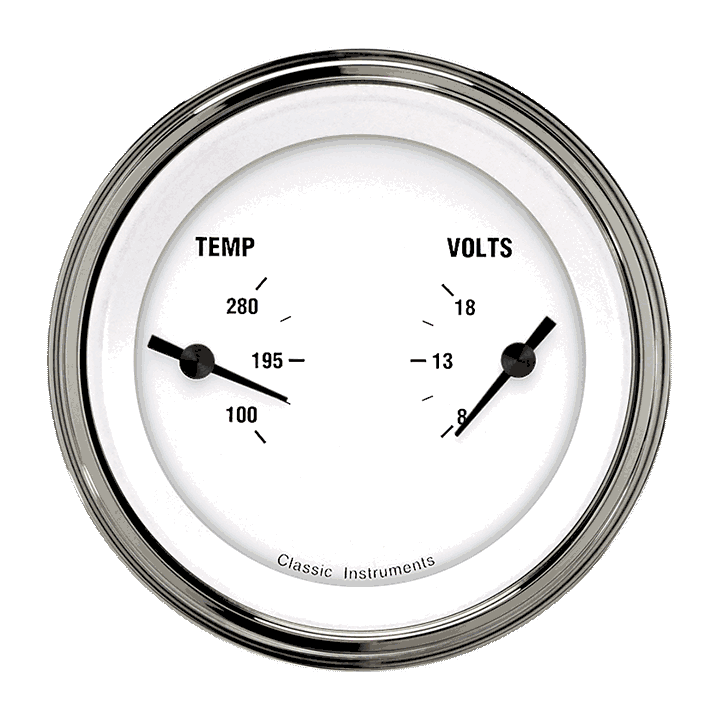 Classic Instruments WH74SLC, White Hot 3" Dual - Temperature & Volt Gauge